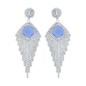 NIB Austrian Crystal Waterfall Earrings With Sky Blue Centers in Silvertone
